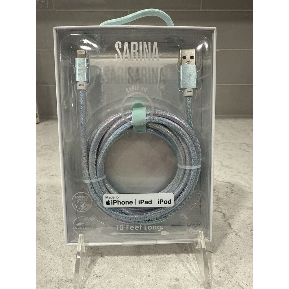 Sarina 10ft Blue Iridescent Lightning Charge Cable USB-A iPhone MFI Certified